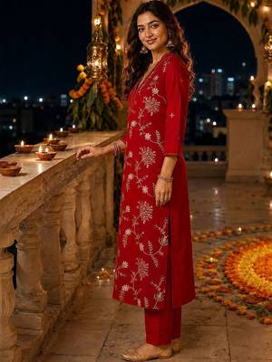 women floral embroidered regular sequinned chanderi cotton kurta with trousers & with dupatta 2