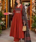 women ethnic motifs embroidered regular mirror work  cotton kurta with palazzos & with