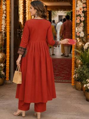 women ethnic motifs embroidered regular mirror work  cotton kurta with palazzos & with 3