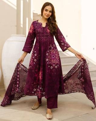 women ethnic motifs dyed regular kurta with trousers & with dupatta 1