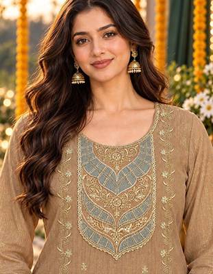 women embroidered regular thread work kurta with palazzos & with dupatta 2