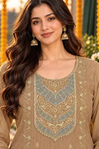 women embroidered regular thread work kurta with palazzos & with dupatta