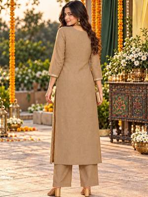 women embroidered regular thread work kurta with palazzos & with dupatta 4