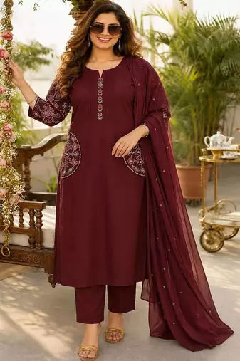 women ethnic motifs embroidered regular thread work  cotton kurta with trousers & with