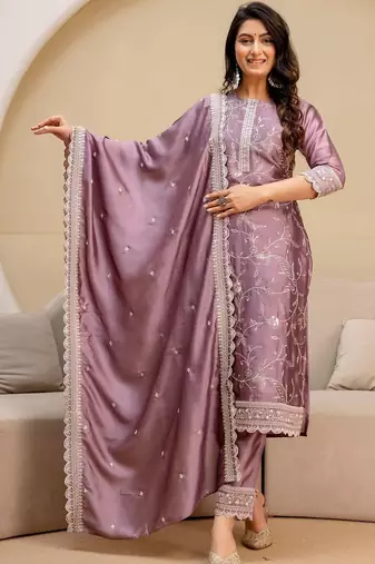 women ethnic motifs embroidered regular thread work kurta with trousers & with dupatta