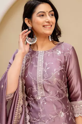 women ethnic motifs embroidered regular thread work kurta with trousers & with dupatta