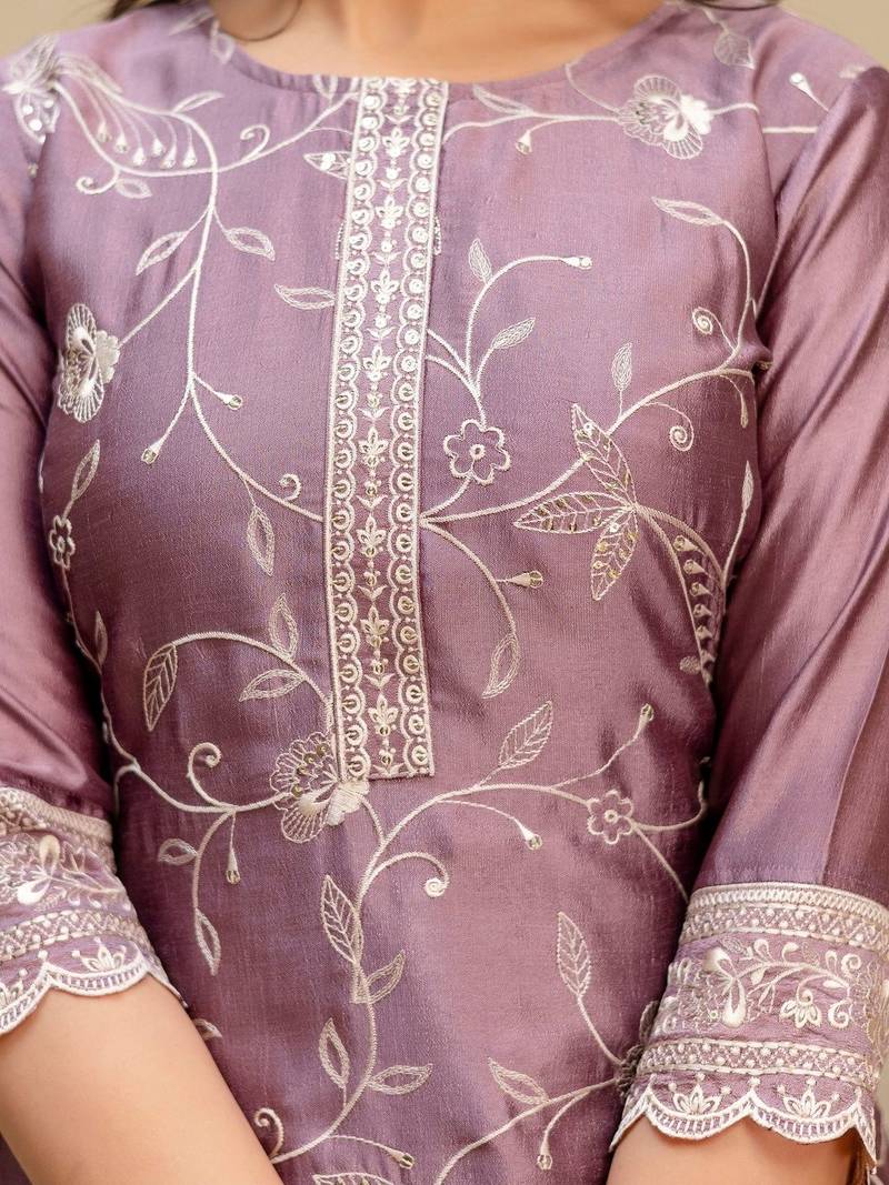 women ethnic motifs embroidered regular thread work kurta with trousers & with dupatta