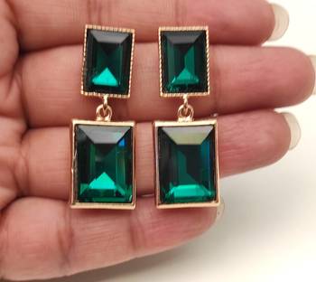 Anti-tarnish jewellery, double stone drop, stud back closure, faceted crystal, statement earrings 4