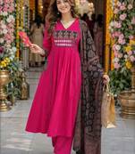 women ethnic motifs empire mirror work  cotton kurta with palazzos & with dupatta