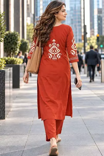 women ethnic motifs printed regular kurta with trousers