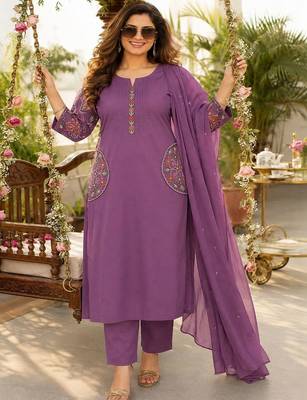 women ethnic motifs embroidered regular thread work  cotton kurta with trousers & with 1