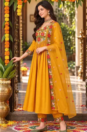 women floral embroidered regular thread work kurta with trousers & with dupatta