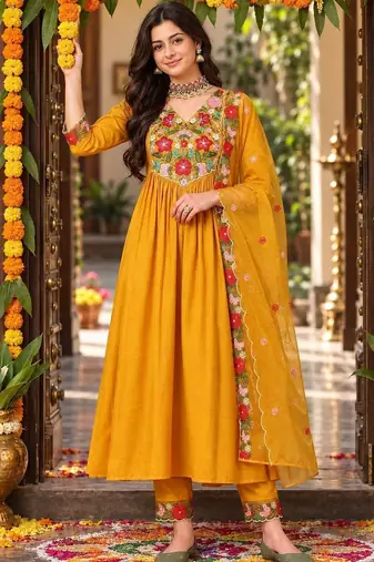 women floral embroidered regular thread work kurta with trousers & with dupatta