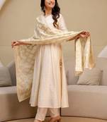 ethnic motifs printed angrakha  silk kurta with trousers & with dupatta