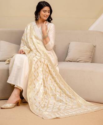 ethnic motifs printed angrakha  silk kurta with trousers & with dupatta 3