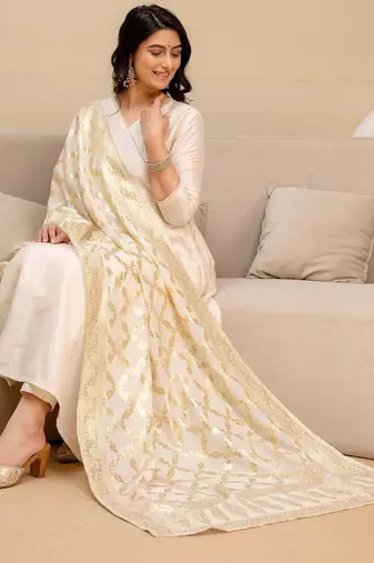 ethnic motifs printed angrakha  silk kurta with trousers & with dupatta