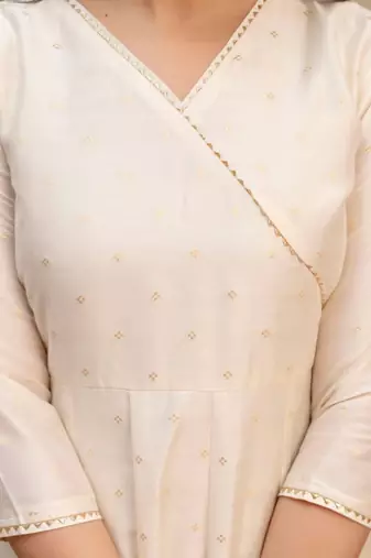 ethnic motifs printed angrakha  silk kurta with trousers & with dupatta