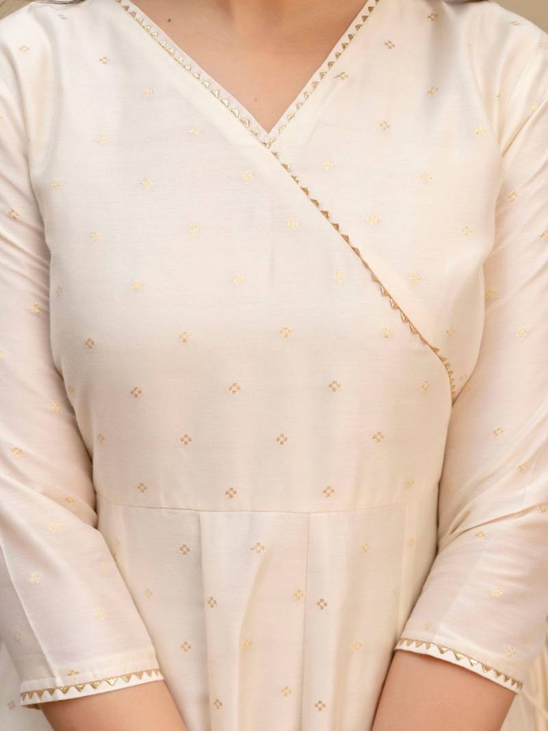 ethnic motifs printed angrakha  silk kurta with trousers & with dupatta
