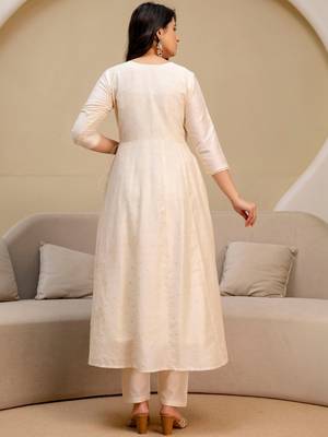 ethnic motifs printed angrakha  silk kurta with trousers & with dupatta 5