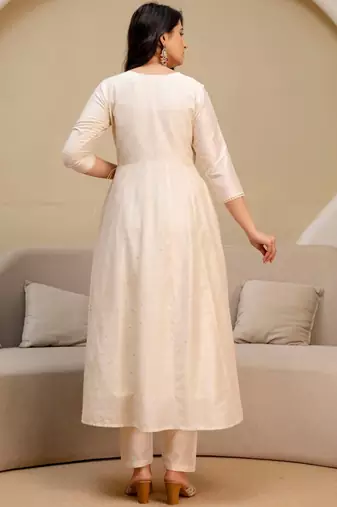 ethnic motifs printed angrakha  silk kurta with trousers & with dupatta