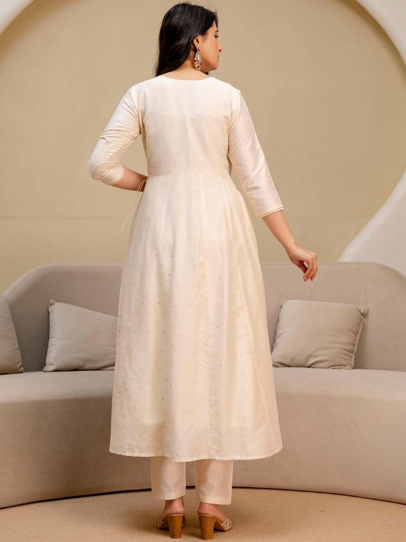 ethnic motifs printed angrakha  silk kurta with trousers & with dupatta