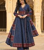 women ethnic motifs printed angrakha  cotton kurta with palazzos & with dupatta
