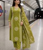 women ethnic motifs printed regular  cotton kurta with trousers & with dupatta