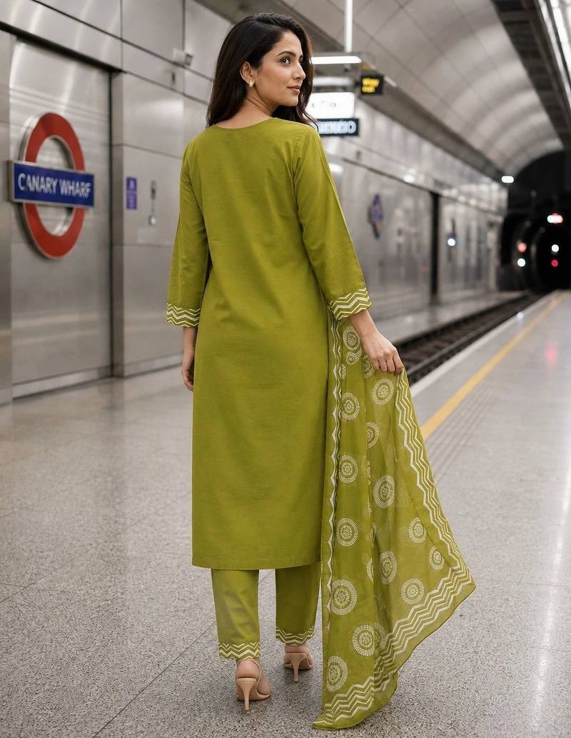 women ethnic motifs printed regular  cotton kurta with trousers & with dupatta