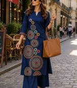 women embroidered regular thread work  cotton kurta with palazzos