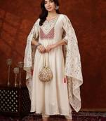 women ethnic motifs embroidered empire thread work  silk kurta with trousers & with dupatta