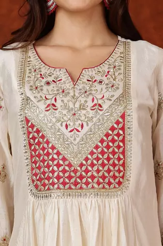 women ethnic motifs embroidered empire thread work  silk kurta with trousers & with dupatta