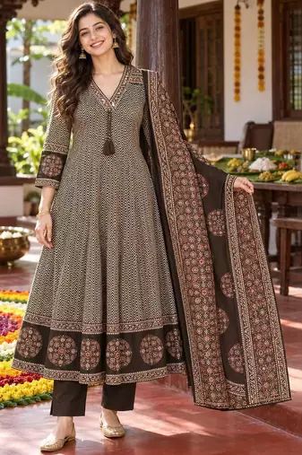 women ethnic motifs printed regular mirror work  cotton kurta with trousers & with dupatta