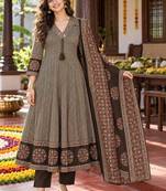 women ethnic motifs printed regular mirror work  cotton kurta with trousers & with dupatta