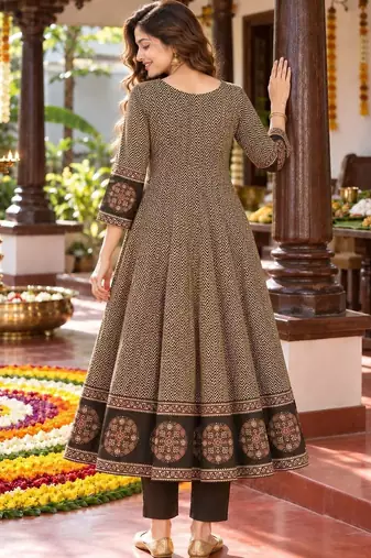 women ethnic motifs printed regular mirror work  cotton kurta with trousers & with dupatta