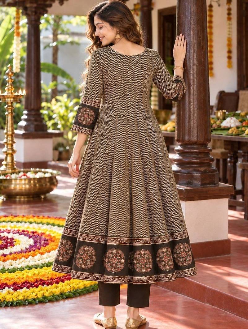 women ethnic motifs printed regular mirror work  cotton kurta with trousers & with dupatta