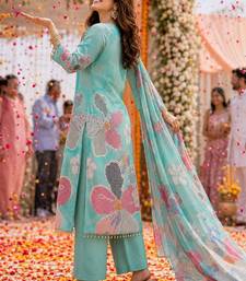 women floral printed regular thread work kurta with palazzos & with dupatta
