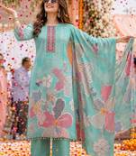 women floral printed regular thread work kurta with palazzos & with dupatta