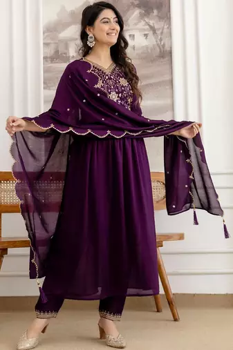 women ethnic motifs embroidered empire sequinned kurta with trousers & with dupatta