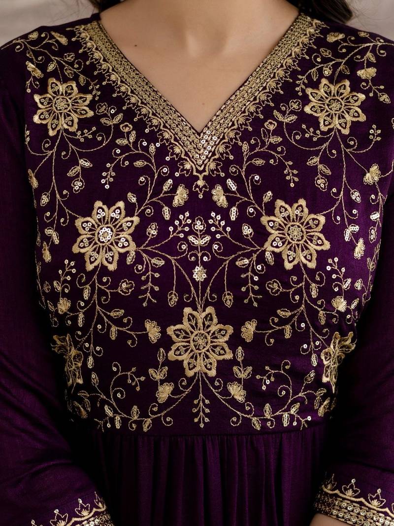 women ethnic motifs embroidered empire sequinned kurta with trousers & with dupatta