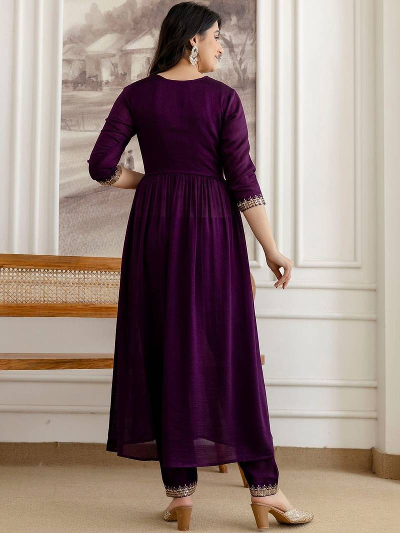women ethnic motifs embroidered empire sequinned kurta with trousers & with dupatta