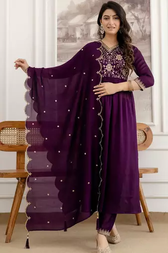 women ethnic motifs embroidered empire sequinned kurta with trousers & with dupatta