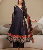 women ethnic motifs printed angrakha  cotton kurta with trousers & with dupatta