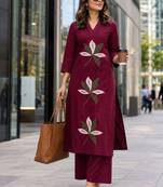 women embroidered regular thread work  cotton kurta with palazzos