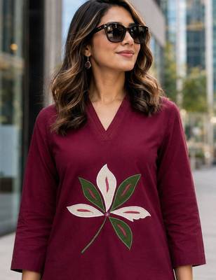 women embroidered regular thread work  cotton kurta with palazzos 2