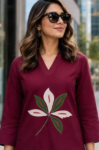 women embroidered regular thread work  cotton kurta with palazzos