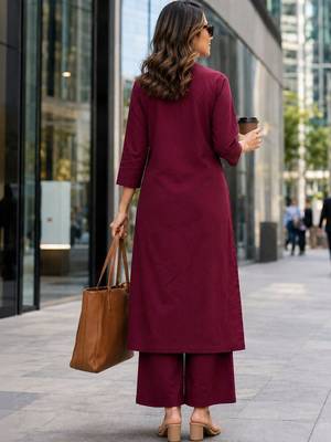 women embroidered regular thread work  cotton kurta with palazzos 4