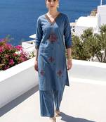 women ethnic motifs embroidered regular thread work  cotton kurta with palazzos