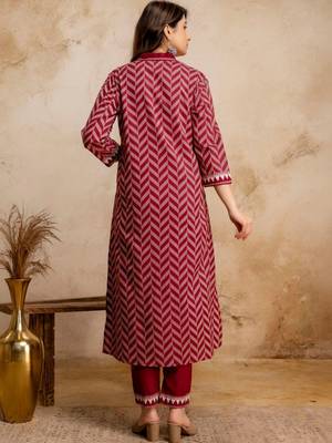 women printed regular mirror work  cotton kurta with trousers & with dupatta 4