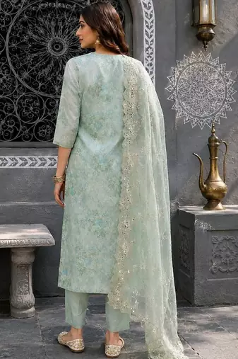 women floral printed regular mirror work kurta with trousers & with dupatta