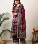 women ethnic motifs printed regular sequinned kurta with palazzos & with dupatta